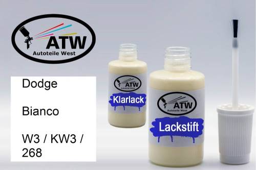 Dodge, Bianco, W3 / KW3 / 268: 20ml Lackstift + 20ml Klarlack - Set, von ATW Autoteile West.